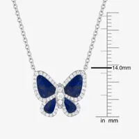 Womens Genuine White Lapis Sterling Silver Butterfly Pendant Necklace