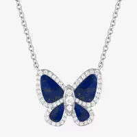 Womens Genuine White Lapis Sterling Silver Butterfly Pendant Necklace