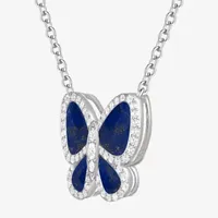 Womens Genuine White Lapis Sterling Silver Butterfly Pendant Necklace