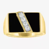 Mens Genuine Onyx 14K Gold Over Silver Rectangular Fashion Ring