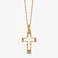 Womens White 14K Gold Cross Pendant Necklace