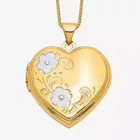 Womens 14K Two Tone Gold Heart Locket Necklace