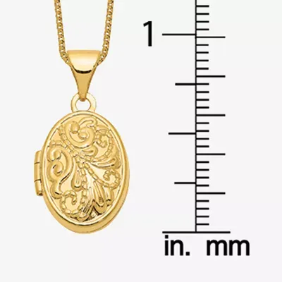 Floral Womens 14K Gold Oval Locket Necklace