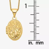 Floral Womens 14K Gold Oval Locket Necklace