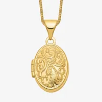 Floral Womens 14K Gold Oval Locket Necklace