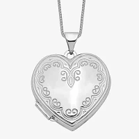 Floral Womens 14K White Gold Heart Locket Necklace