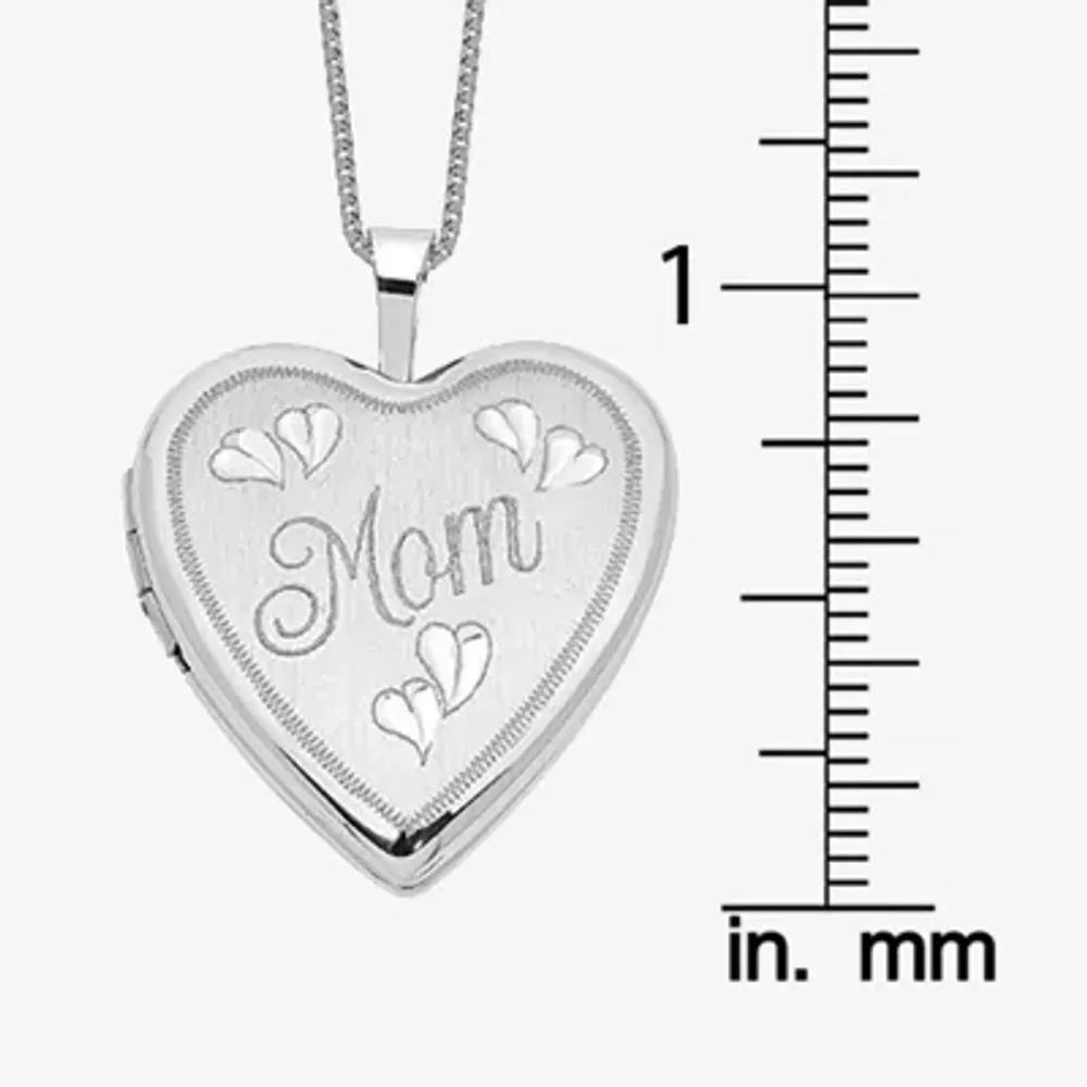 "Mom" Womens 14K White Gold Heart Locket Necklace