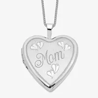 "Mom" Womens 14K White Gold Heart Locket Necklace