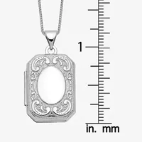 Floral Womens 14K White Gold Rectangular Locket Necklace