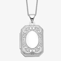 Floral Womens 14K White Gold Rectangular Locket Necklace