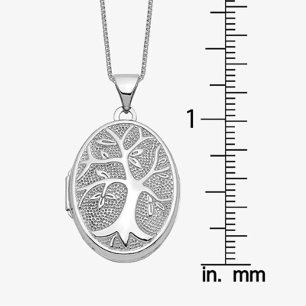 Tree Of Life Womens 14K White Gold Oval Locket Necklace