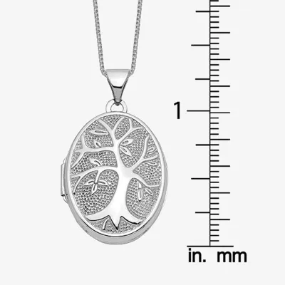 Tree Of Life Womens 14K White Gold Oval Locket Necklace