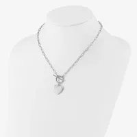 Womens 17 Inch Sterling Silver Link Necklace Heart