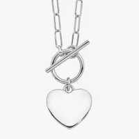 Womens 17 Inch Sterling Silver Link Necklace Heart