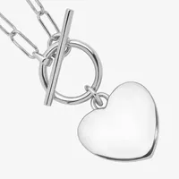 Womens 17 Inch Sterling Silver Link Necklace Heart