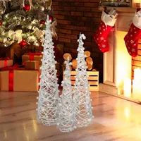 Set of 3 LED Lighted White Glittered Cone Tree Christmas Decoration 39.25"