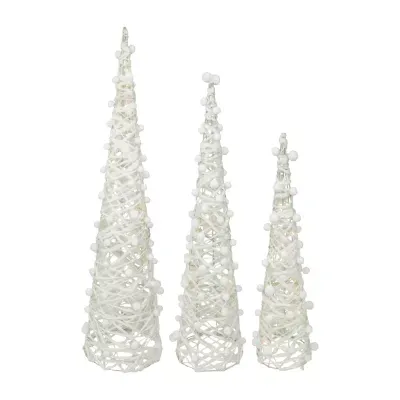 Set of 3 LED Lighted White Glittered Cone Tree Christmas Decoration 39.25"