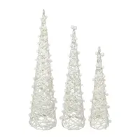 Set of 3 LED Lighted White Glittered Cone Tree Christmas Decoration 39.25"