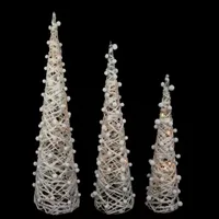 Set of 3 LED Lighted White Glittered Cone Tree Christmas Decoration 39.25"