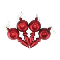 4ct Matte Red Hot Retro Reflector Shatterproof Christmas Finial Ornaments 7.5"