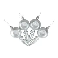 4ct Matte Silver Retro Reflector Shatterproof Christmas Finial Ornaments 7.5"