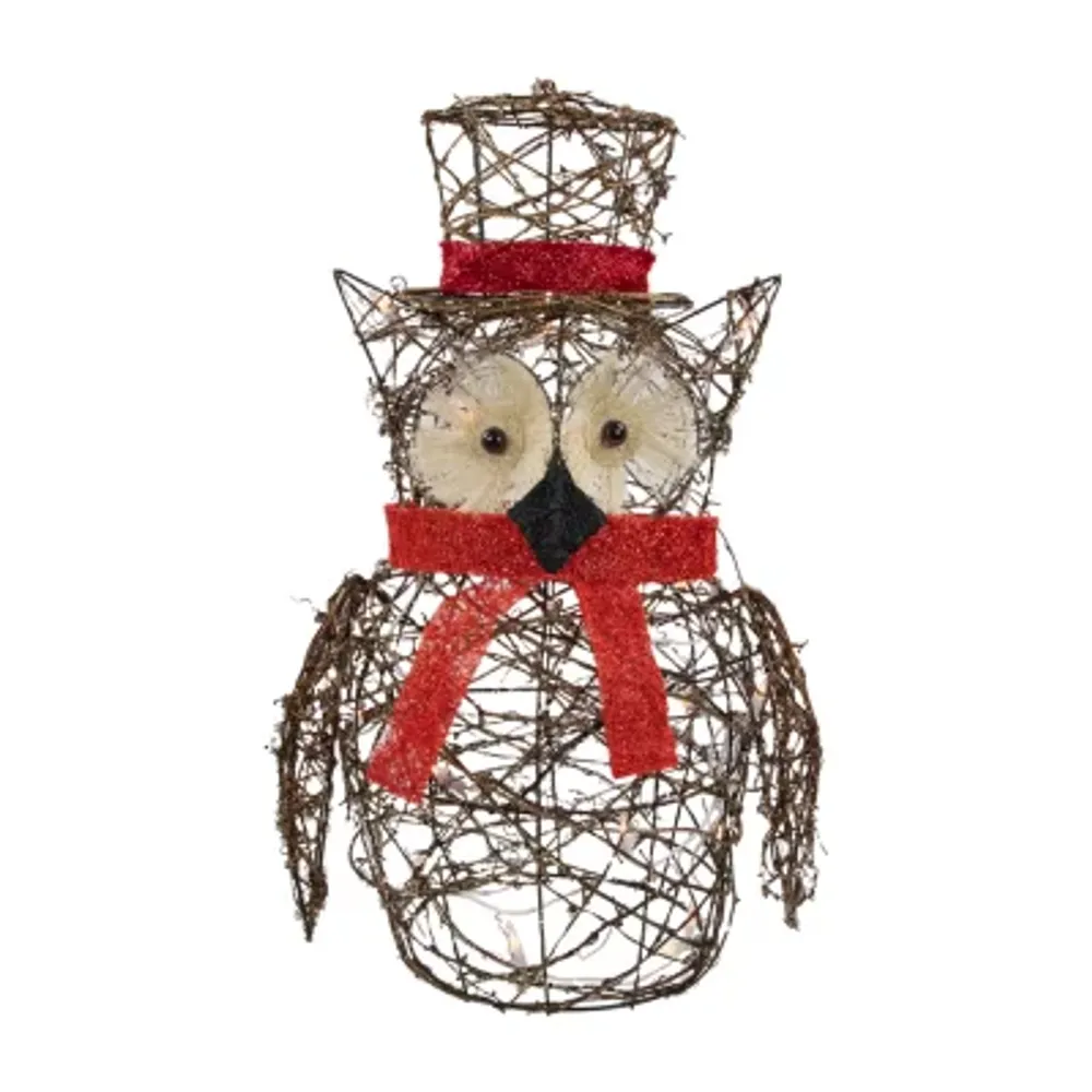 21'' Lighted Glitter Rattan Owl Christmas Outdoor Decoration