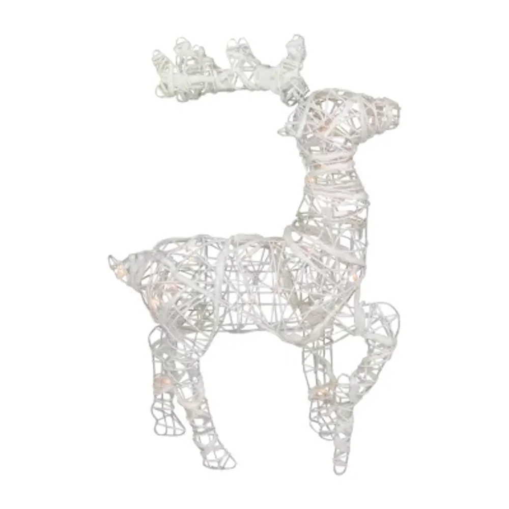 30'' White and Clear Glittered Rattan Reindeer Outdoor Christmas Decoration