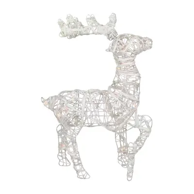 30'' White and Clear Glittered Rattan Reindeer Outdoor Christmas Decoration
