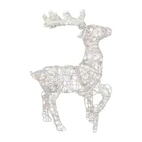 30'' White and Clear Glittered Rattan Reindeer Outdoor Christmas Decoration