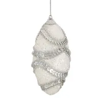 4ct White Beaded 2-Finish Shatterproof Christmas Finial Ornaments 4.5"