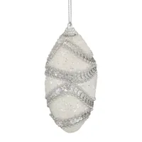 4ct White Beaded 2-Finish Shatterproof Christmas Finial Ornaments 4.5"