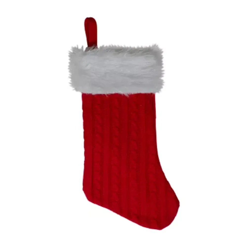 19'' Red and White Cable Knit and Faux Fur Cuff Christmas Stocking