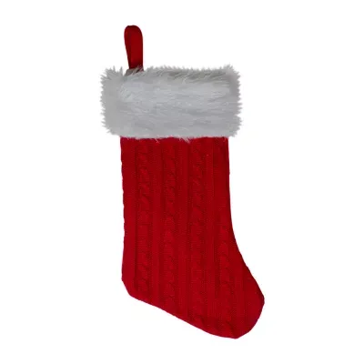 19'' Red and White Cable Knit and Faux Fur Cuff Christmas Stocking