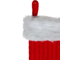 19'' Red and White Cable Knit and Faux Fur Cuff Christmas Stocking