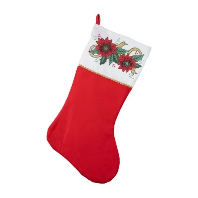 19'' Christmas Traditions Red  White and Gold Glittered Illustrated Poinsettia Bordered Stocking