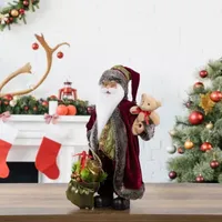 16'' Burgundy Santa Claus with Gift Bag Christmas Figure