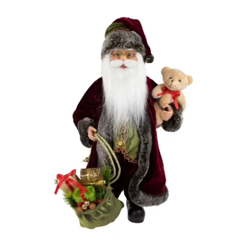 16'' Burgundy Santa Claus with Gift Bag Christmas Figure