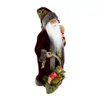 16'' Burgundy Santa Claus with Gift Bag Christmas Figure