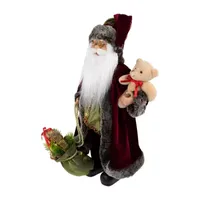 16'' Burgundy Santa Claus with Gift Bag Christmas Figure