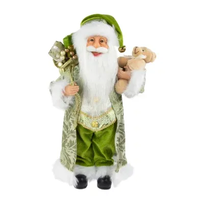 16'' St Patrick's Irish Santa Claus with Teddy Bear and Gift Bag Christmas Figure