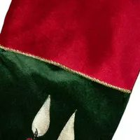 20'' Dark Green and Burgundy Candle and Pine Cone Velveteen Christmas Stocking