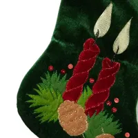 20'' Dark Green and Burgundy Candle and Pine Cone Velveteen Christmas Stocking