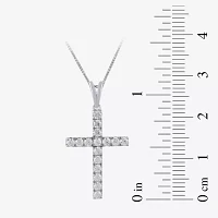 Womens 1/ CT. T.W. Lab Grown White Diamond 10K White Gold Cross 18 Inch Pendant Necklace
