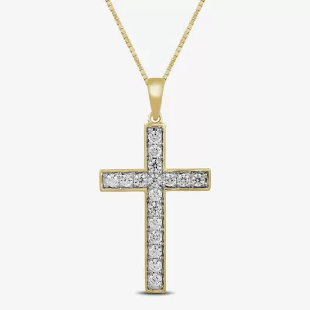 Womens 1/ CT. T.W. Lab Grown White Diamond 10K Gold Cross 18 Inch Pendant Necklace