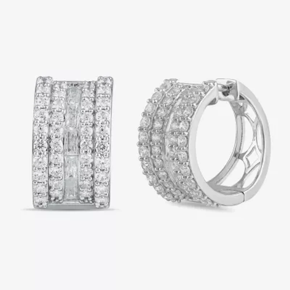Womens 2 CT. T.W. Lab Grown White Diamond 10K White Gold 18.1mm Hoop Earrings