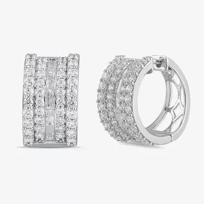 Womens 2 CT. T.W. Lab Grown White Diamond 10K White Gold 18.1mm Hoop Earrings