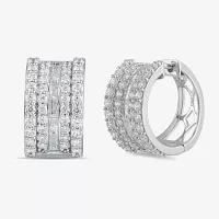 Womens 2 CT. T.W. Lab Grown White Diamond 10K White Gold 18.1mm Hoop Earrings