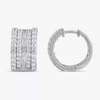Womens 2 CT. T.W. Lab Grown White Diamond 10K White Gold 18.1mm Hoop Earrings
