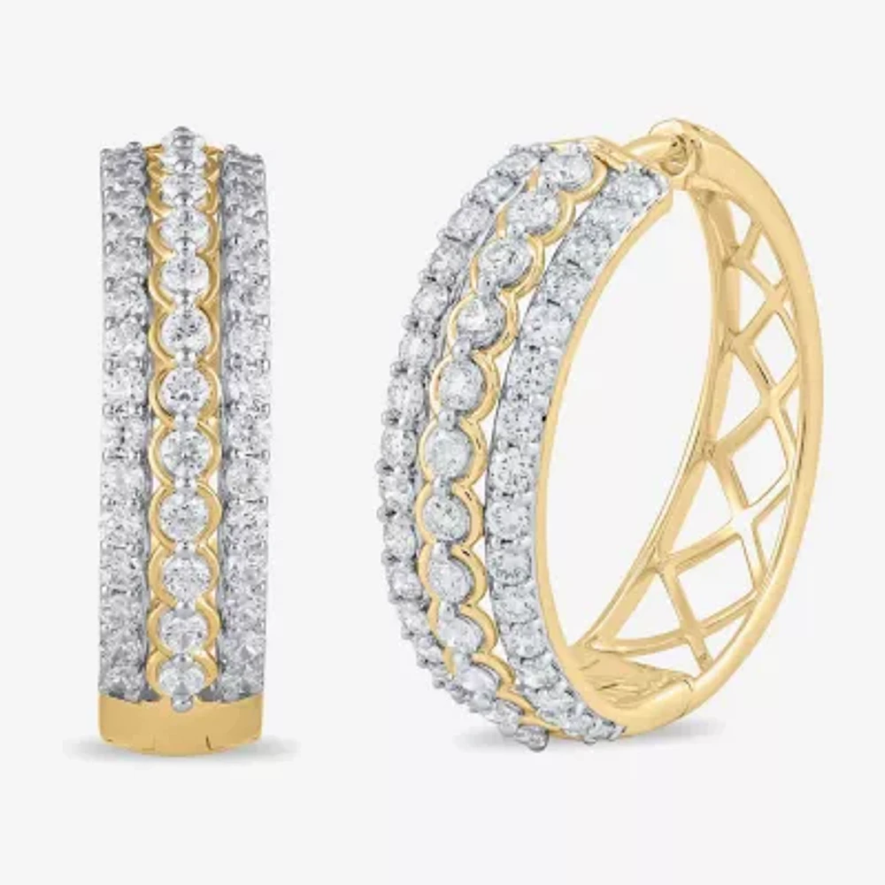 Womens 2 CT. T.W. Lab Grown White Diamond 10K Gold 25.1mm Hoop Earrings