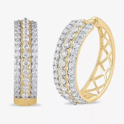Womens 2 CT. T.W. Lab Grown White Diamond 10K Gold 25.1mm Hoop Earrings